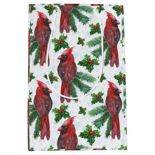 waterverf rode kardinale vogel medium cadeauzakje (Voorkant)