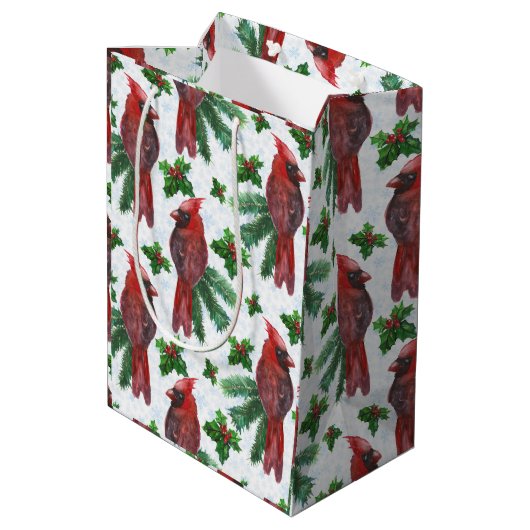 waterverf rode kardinale vogel medium cadeauzakje (Achterkant Gekanteld)