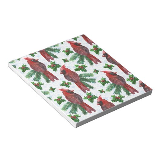 waterverf rode kardinale vogel notitieblok (Schuin)