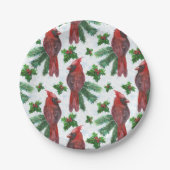 waterverf rode kardinale vogel papieren bordje (Voorkant)