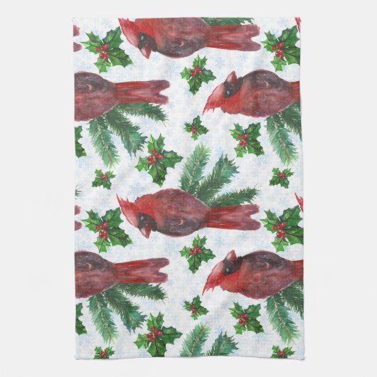 waterverf rode kardinale vogel theedoek (Verticaal)