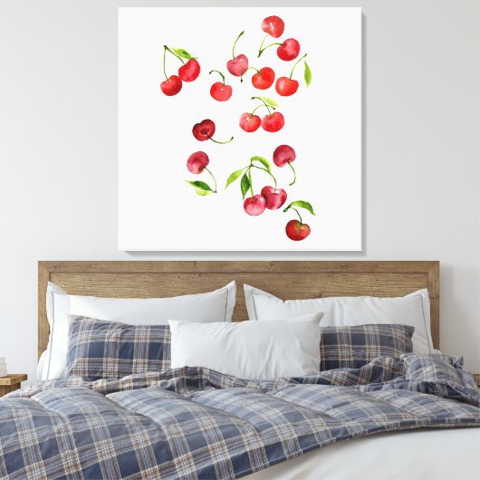 Waterverf rode kersen canvas afdruk (Insitu (Slaapkamer))