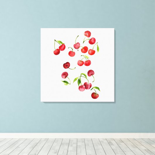 Waterverf rode kersen canvas afdruk (Insitu (Houten vloer))
