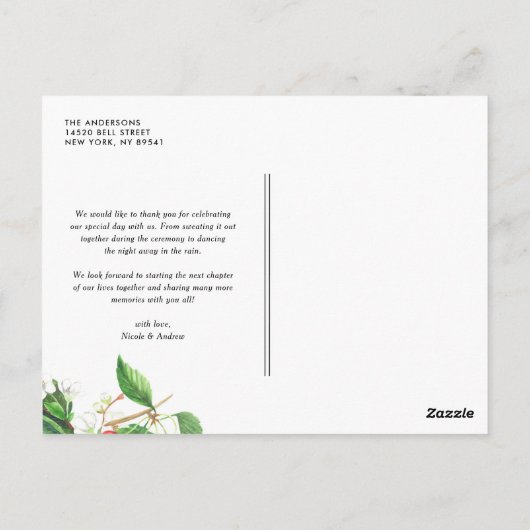 Waterverf Rode Kersen en bloesems Dank u wel Briefkaart (Achterkant)