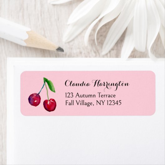Waterverf Rode Kersen Schattige Coquette Adres Etiket (Insitu)