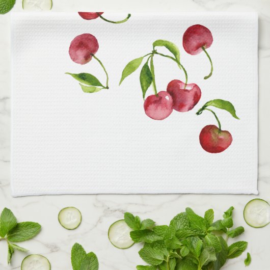 Waterverf rode kersen theedoek (Gevouwen)