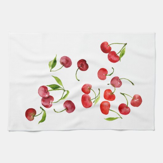 Waterverf rode kersen theedoek (Horizontaal)