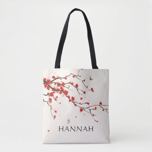 Waterverf Rode Kersenbloesem (Sakura) Floral Tote Bag (Voorkant)