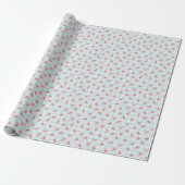 Waterverf Rode Kersenpastel Blauwe Gingham Cadeaupapier (Uitgerold)
