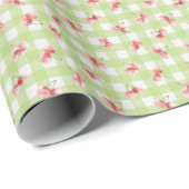 Waterverf Rode Kersenpastel Lime Green Gingham Cadeaupapier (Rol Hoek)