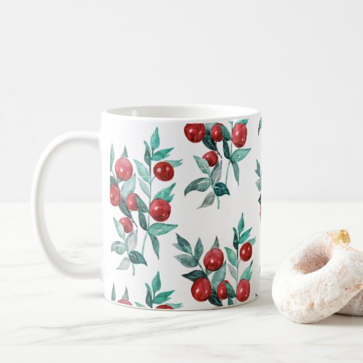 Waterverf Rode Kerst Bessen Patroon Koffiemok (Met donut)