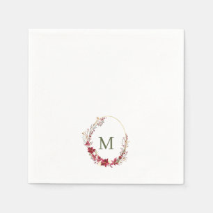 Waterverf Rode Kerst Krans Monogram Servetten