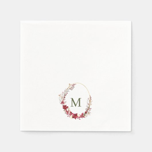 Waterverf Rode Kerst Krans Monogram Servetten (Voorkant)