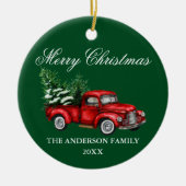 Waterverf  rode kerst met rode vrachtwagen keramisch ornament (Voorkant)