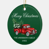 Waterverf  rode kerst met rode vrachtwagen keramisch ornament (Links)