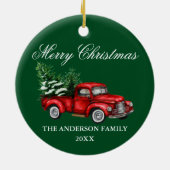 Waterverf  rode kerst met rode vrachtwagen keramisch ornament (Achterkant)