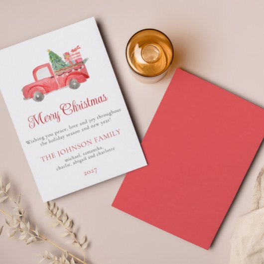 Waterverf Rode Kerst Vrachtwagen Vakantie Kaart