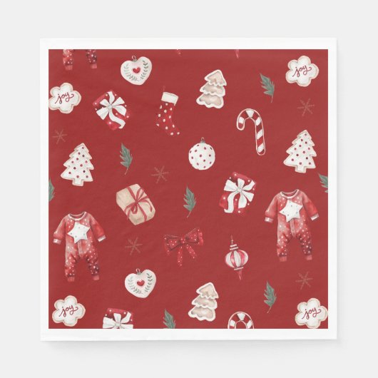 Waterverf Rode Kerst Vrolijk klein Baby shower Servet (Voorkant)