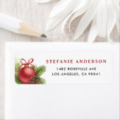 Waterverf Rode Kerstbal Ornament Adres Etiket (Insitu)