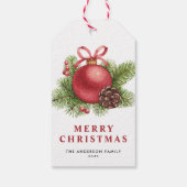 Waterverf Rode Kerstbal Ornament Vakantie Cadeaulabel (Achterkant)