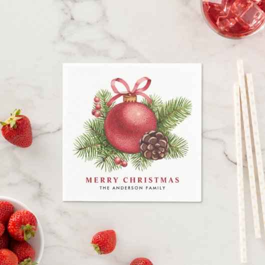 Waterverf Rode Kerstbal Ornament Vakantie Servet (Insitu)