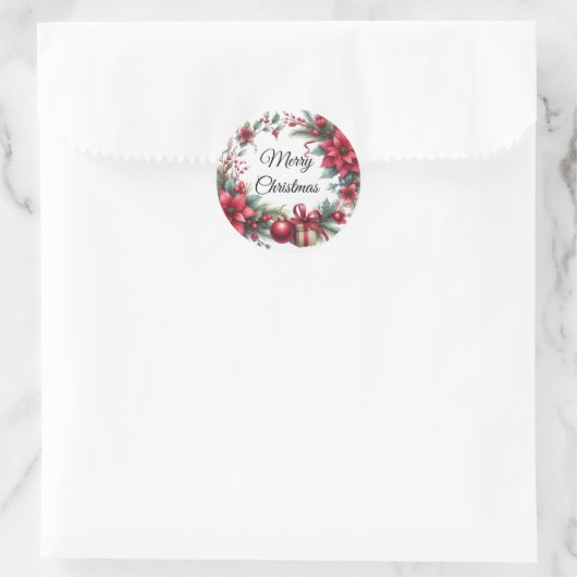 Waterverf rode kerstbloem ronde sticker (Tas)