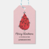 Waterverf rode kerstboom cadeaulabel (Voorkant)