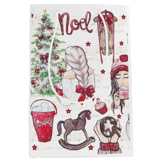 Waterverf Rode Kerstmis Medium Cadeauzakje (Voorkant)