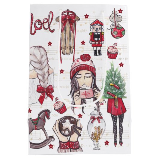 Waterverf Rode Kerstmis Medium Cadeauzakje (Achterkant)