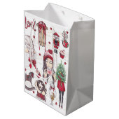 Waterverf Rode Kerstmis Medium Cadeauzakje (Achterkant Gekanteld)