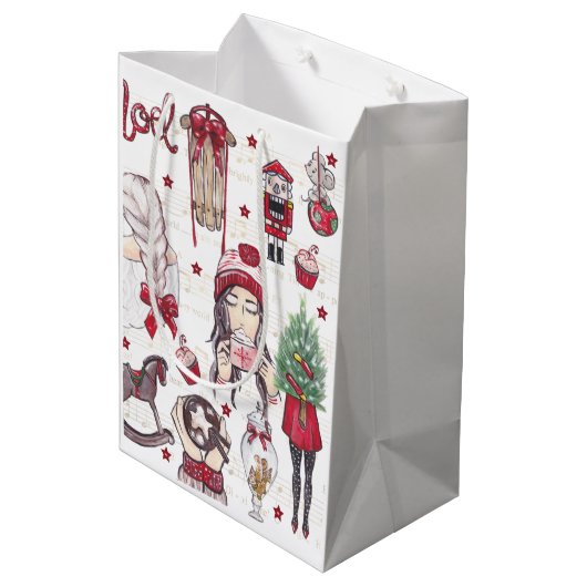 Waterverf Rode Kerstmis Medium Cadeauzakje (Achterkant Gekanteld)