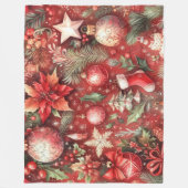 Waterverf Rode Kerstmis Motieven Vakantie Vogels Fleece Deken (Voorkant)