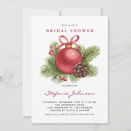 Waterverf Rode Kerstmis Ornament Vrijgezellenfeest Kaart (Voorkant)