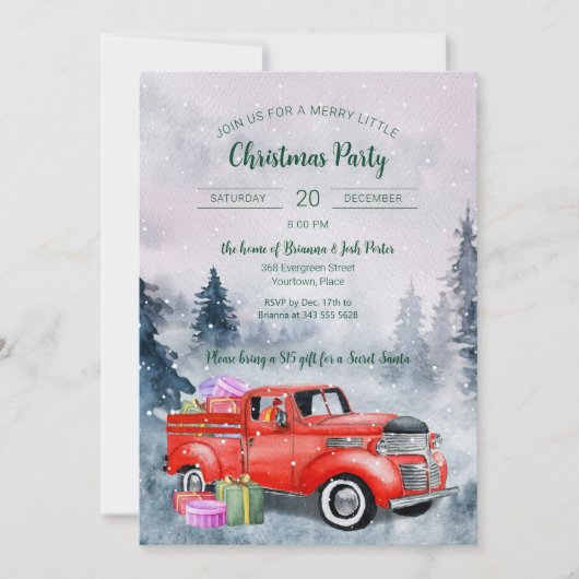  Waterverf Rode Kerstmis Vrachtwagen Partij Kaart (Voorkant)