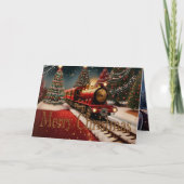 Waterverf Rode Kersttrein Vakantie Foto Auto Kaart (Voorkant)
