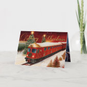 Waterverf rode kersttrolley vakantiefoto kaart (Voorkant)