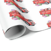  Waterverf Rode Kerstvakantie Vrachtwagen Cadeaupapier (Rol Hoek)