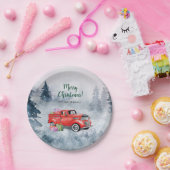  Waterverf Rode Kerstvakantie Vrachtwagen Papieren Bordje (Feest)