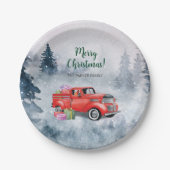  Waterverf Rode Kerstvakantie Vrachtwagen Papieren Bordje (Voorkant)