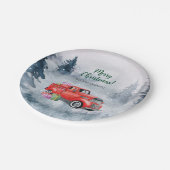  Waterverf Rode Kerstvakantie Vrachtwagen Papieren Bordje (Gekanteld)