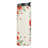 Waterverf Rode Klaproos Bloemige Monogram Botanisc Thermosbeker (Gedraaid links)