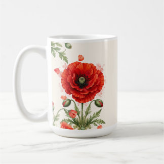 Waterverf Rode Klaproos Bloemige Monogram Wilde Bl Koffiemok