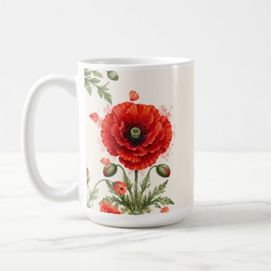 Waterverf Rode Klaproos Bloemige Monogram Wilde Bl Koffiemok (Links)