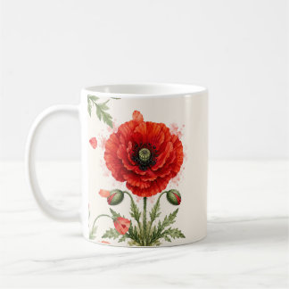 Waterverf Rode Klaproos Bloemige Monogram Wilde Bl Koffiemok