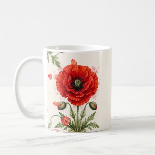 Waterverf Rode Klaproos Bloemige Monogram Wilde Bl Koffiemok (Links)