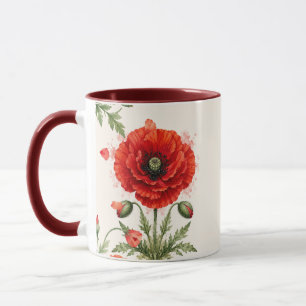 Waterverf Rode Klaproos Bloemige Monogram Wilde Bl Mok