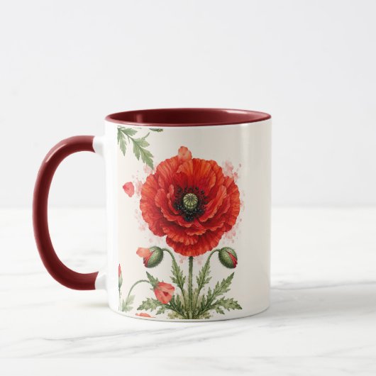Waterverf Rode Klaproos Bloemige Monogram Wilde Bl Mok (Links)