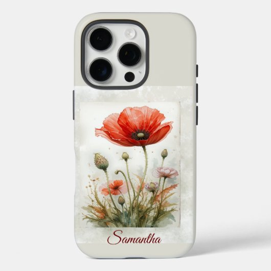 Waterverf Rode Klaproos Tuinbloemen Aangepaste naa Case-Mate iPhone Case (Achterkant)