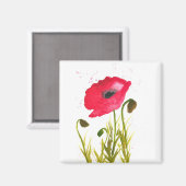 Waterverf rode klaprozen bloemen chic rustiek magneet (Voorkant / Achterkant)