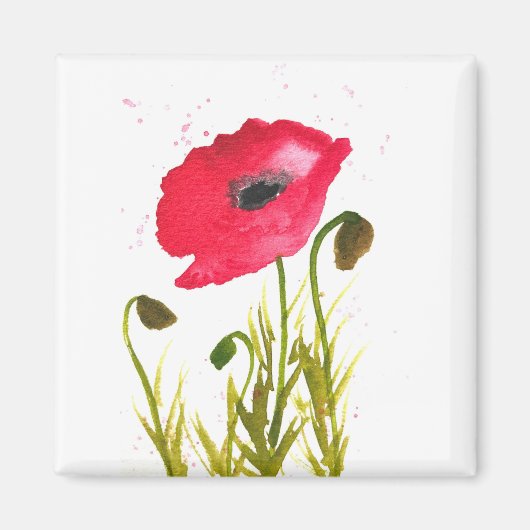 Waterverf rode klaprozen bloemen chic rustiek magneet (Voorkant)